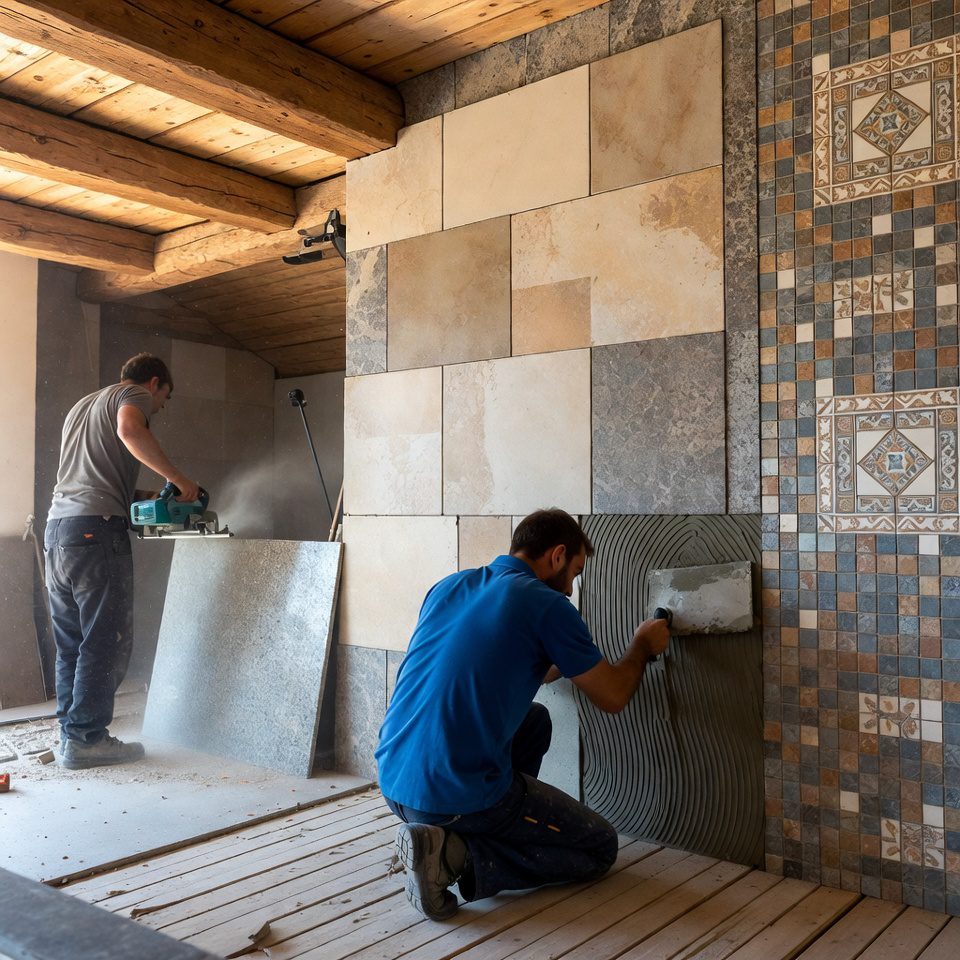 Лепене на плочки и камък